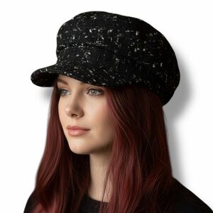 Black Silver Tweed Baker Boy Newsboy Cap NWT